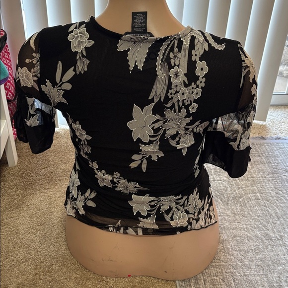 Black Floral Rhinestone V-Neck Women's Blouse - Picture 4 of 5